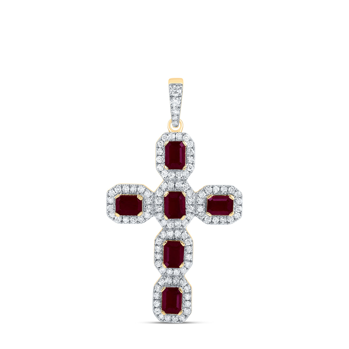 1/2CTW-DIA CN 1 CTW-EM-RU NAT GEM CROSS PENDANT