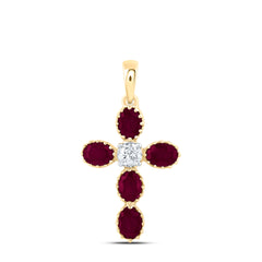 1/10CTW-DIA CN 7/8CTW-OV-RU NAT GEM CROSS PENDANT