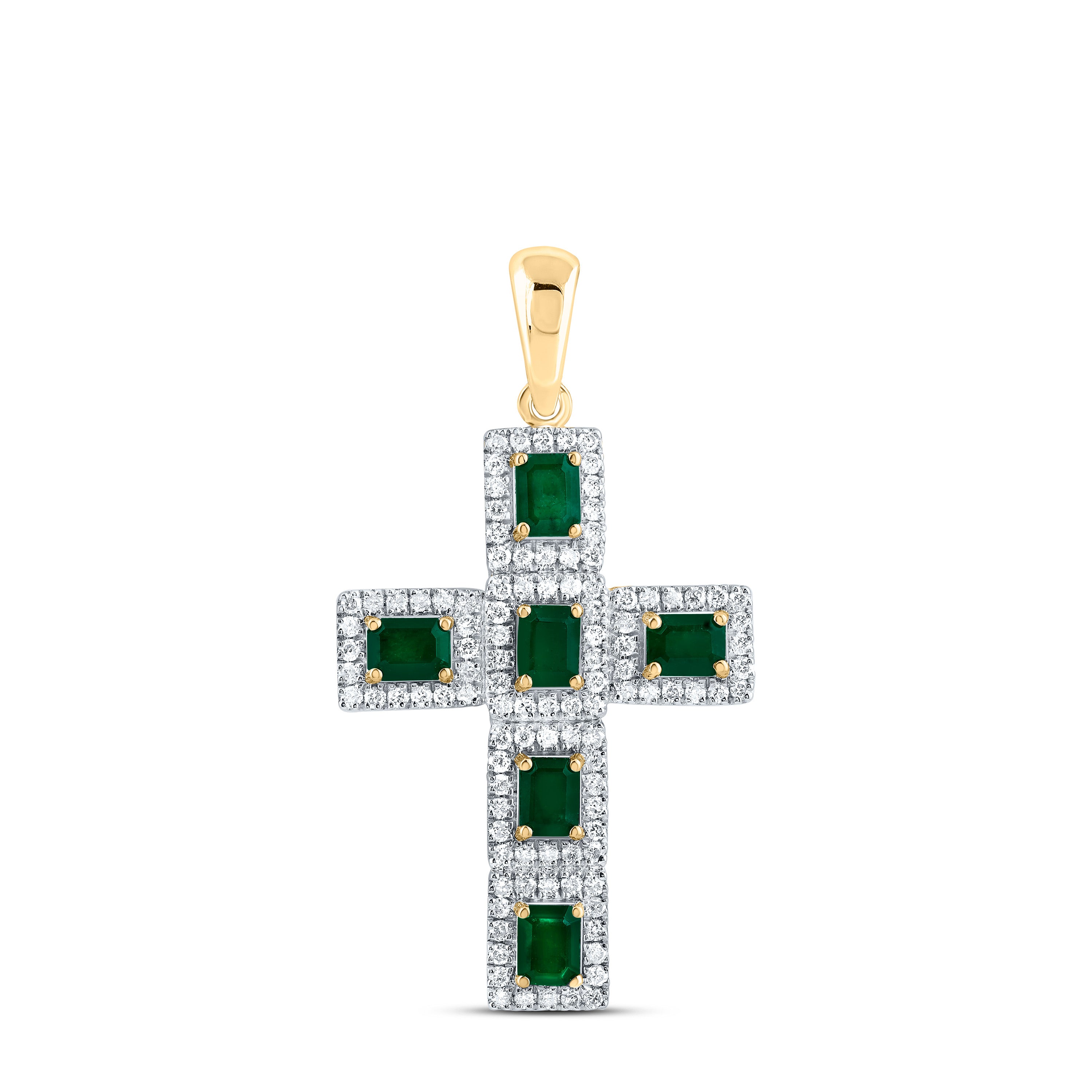 1/2CTW-DIA CN 1 1/4CTW-EM-EM NAT GEM CROSS PENDANT
