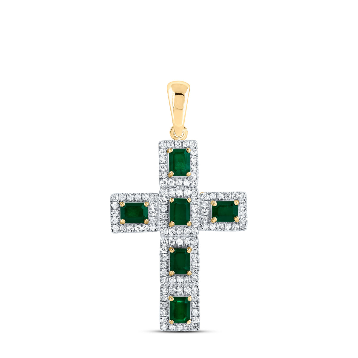 1/2CTW-DIA CN 1 1/4CTW-EM-EM NAT GEM CROSS PENDANT