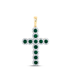 14K Yellow Gold 1/2 CTW-Natural Diamond 3/4 CTW-Rd-Em Natural Gemstone Cross Pendant 3.36 Gram