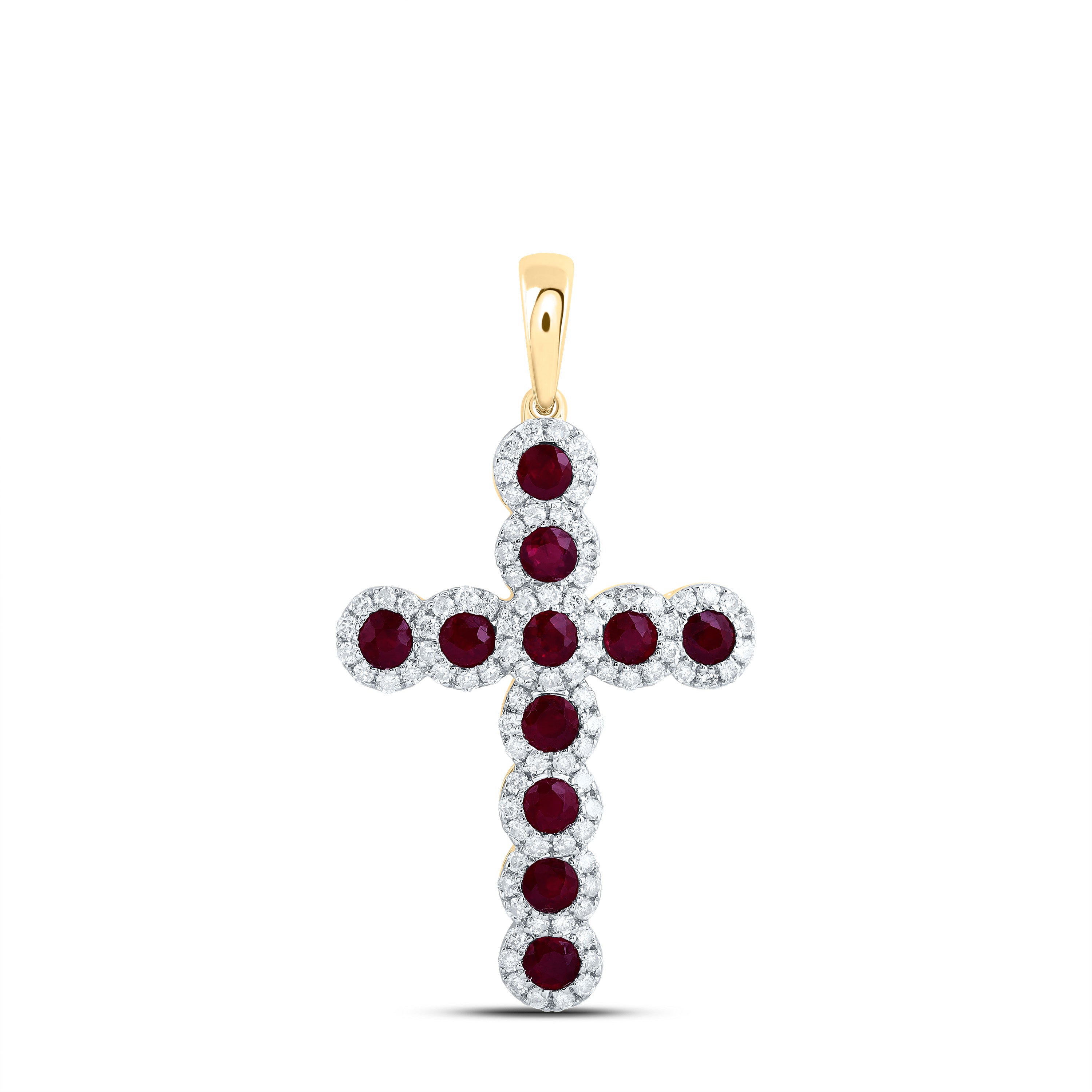 1/2CTW-DIA CN 1 1/5CTW-RD-RU NAT GEM CROSS PENDANT