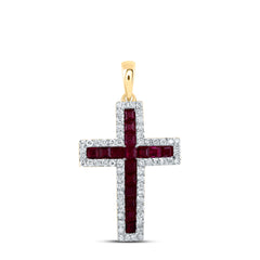 14K Yellow Gold 1/3 CTW-Natural Diamond 7/8 CTW- Pr-Ru Natural Gemstone Cross Pendant 2.28 Gram