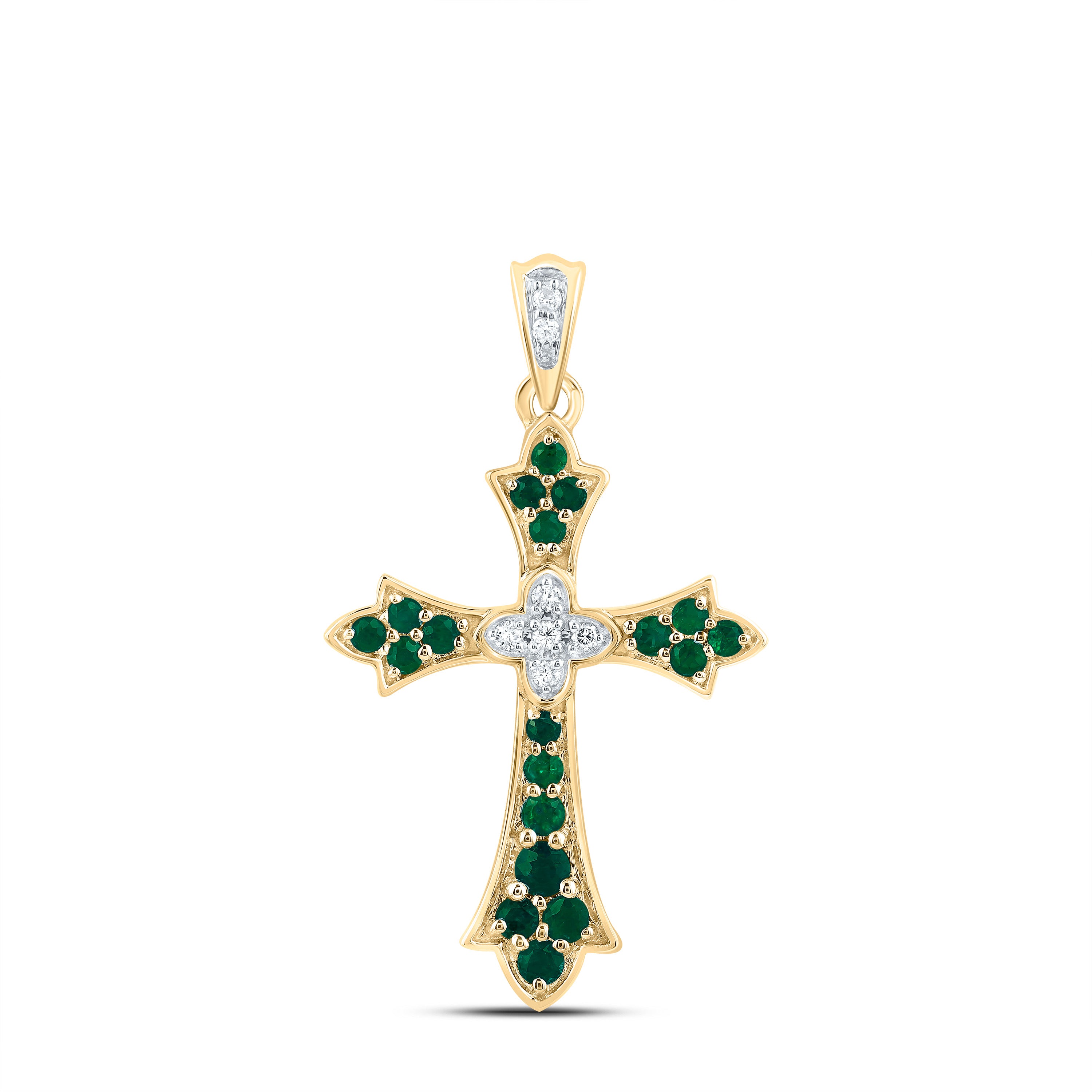 1/20CTW-DIA CN 1/4CTW-RD-EM NAT GEM CROSS PENDANT