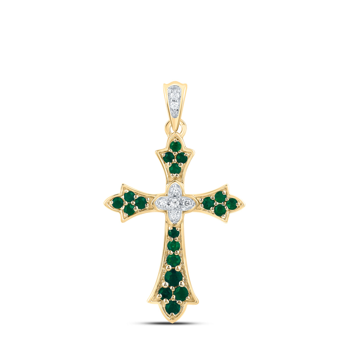 1/20CTW-DIA CN 1/4CTW-RD-EM NAT GEM CROSS PENDANT
