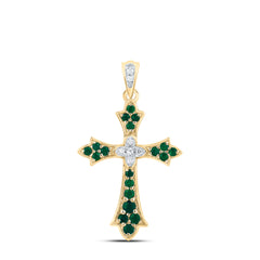 1/20CTW-DIA CN 1/4CTW-RD-EM NAT GEM CROSS PENDANT