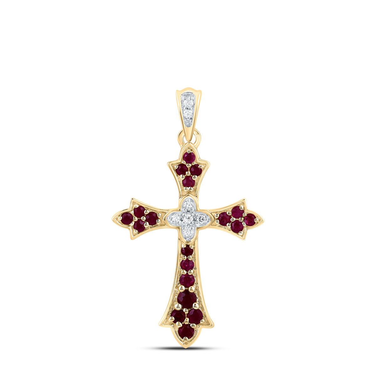 14K Yellow Gold 1/20 CTW-Natural Diamond 1/3 CTW-Rd-Ru Natural Gemstone Cross Pendant 1.53 Gram