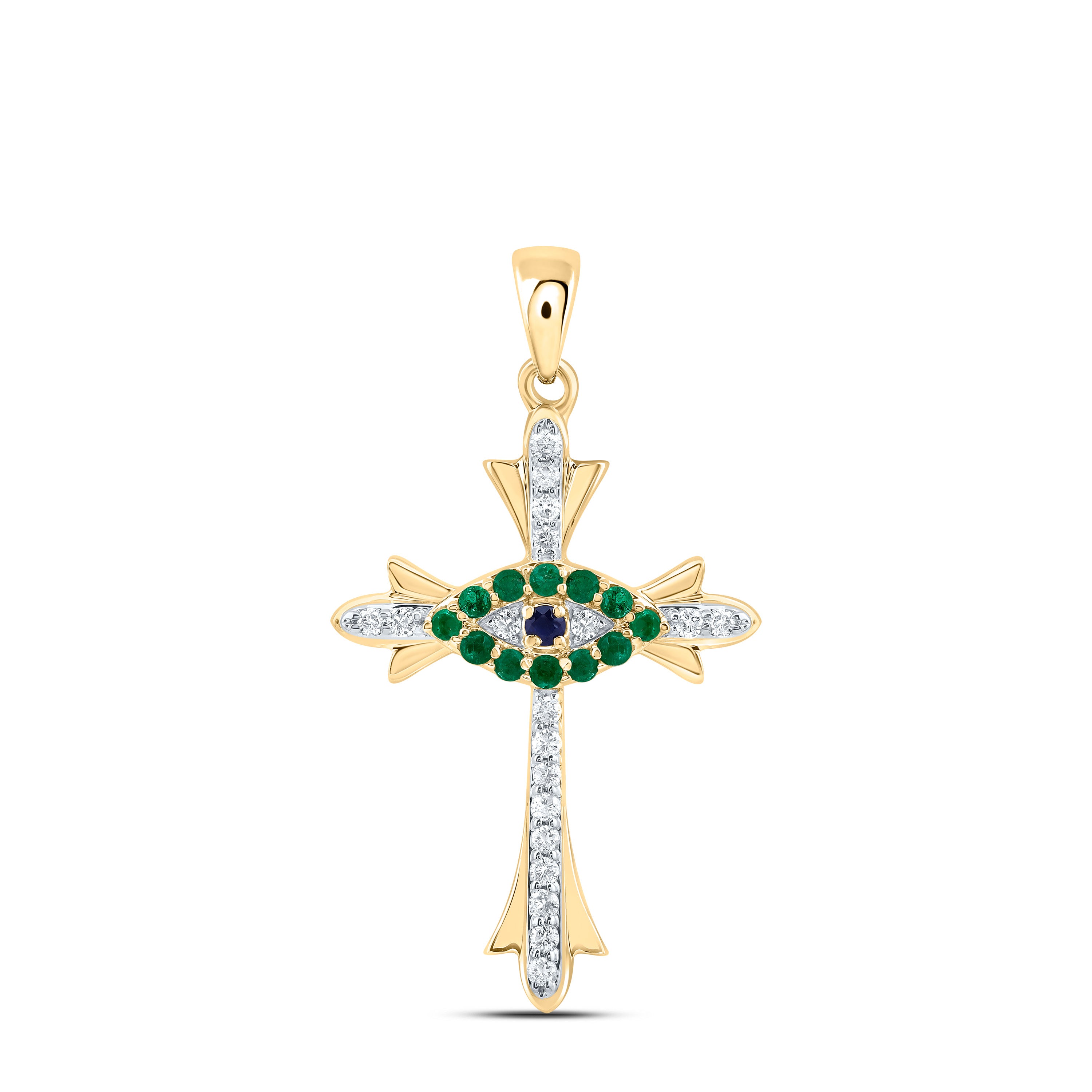 1/10CTW-DIA CN 1/10CTW-RD-BS, 0.015CTW-RD-EM NAT GEM CROSS PENDANT