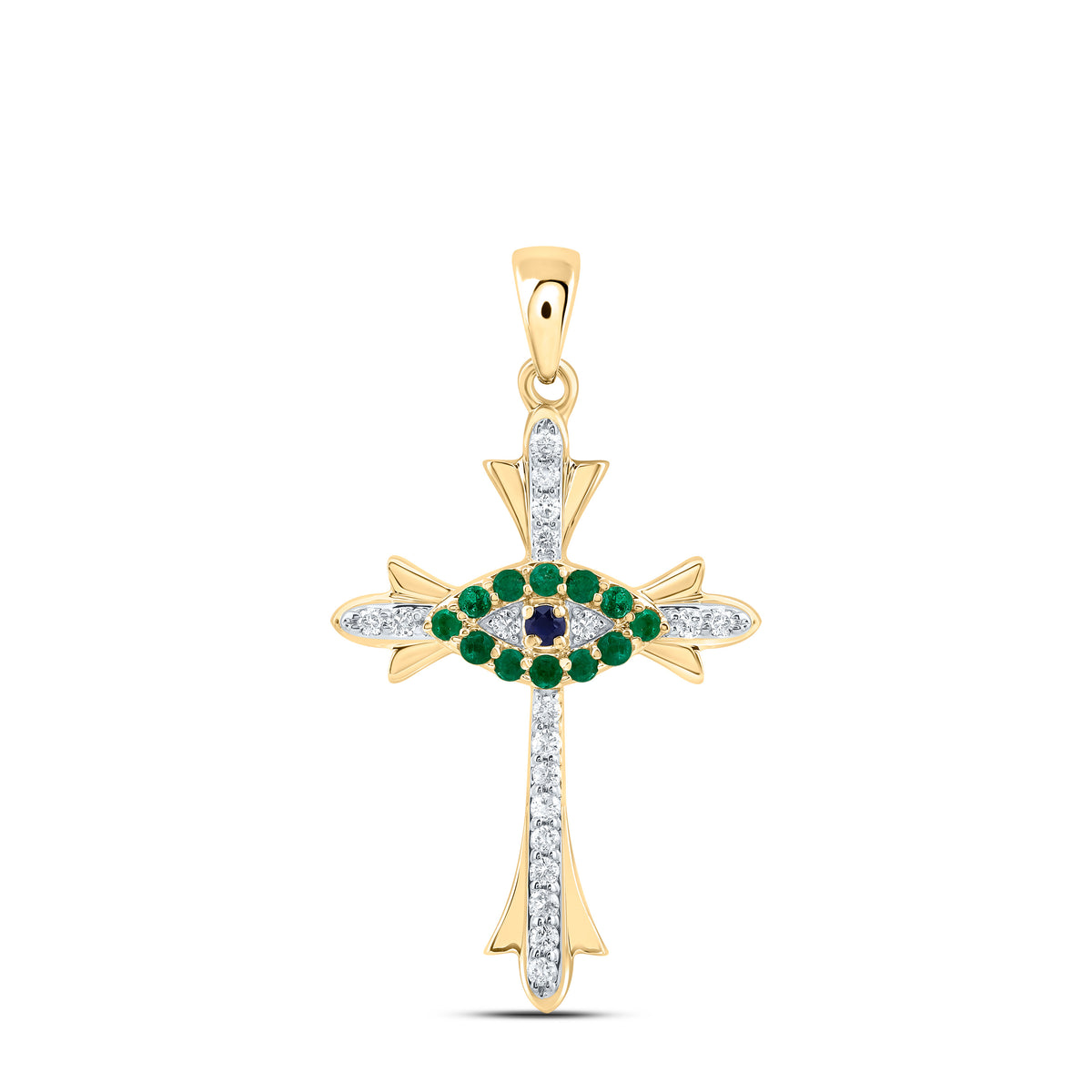 1/10CTW-DIA CN 1/10CTW-RD-BS, 0.015CTW-RD-EM NAT GEM CROSS PENDANT