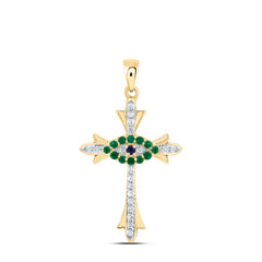 1/10CTW-DIA CN 1/10CTW-RD-BS, 0.015CTW-RD-EM NAT GEM CROSS PENDANT