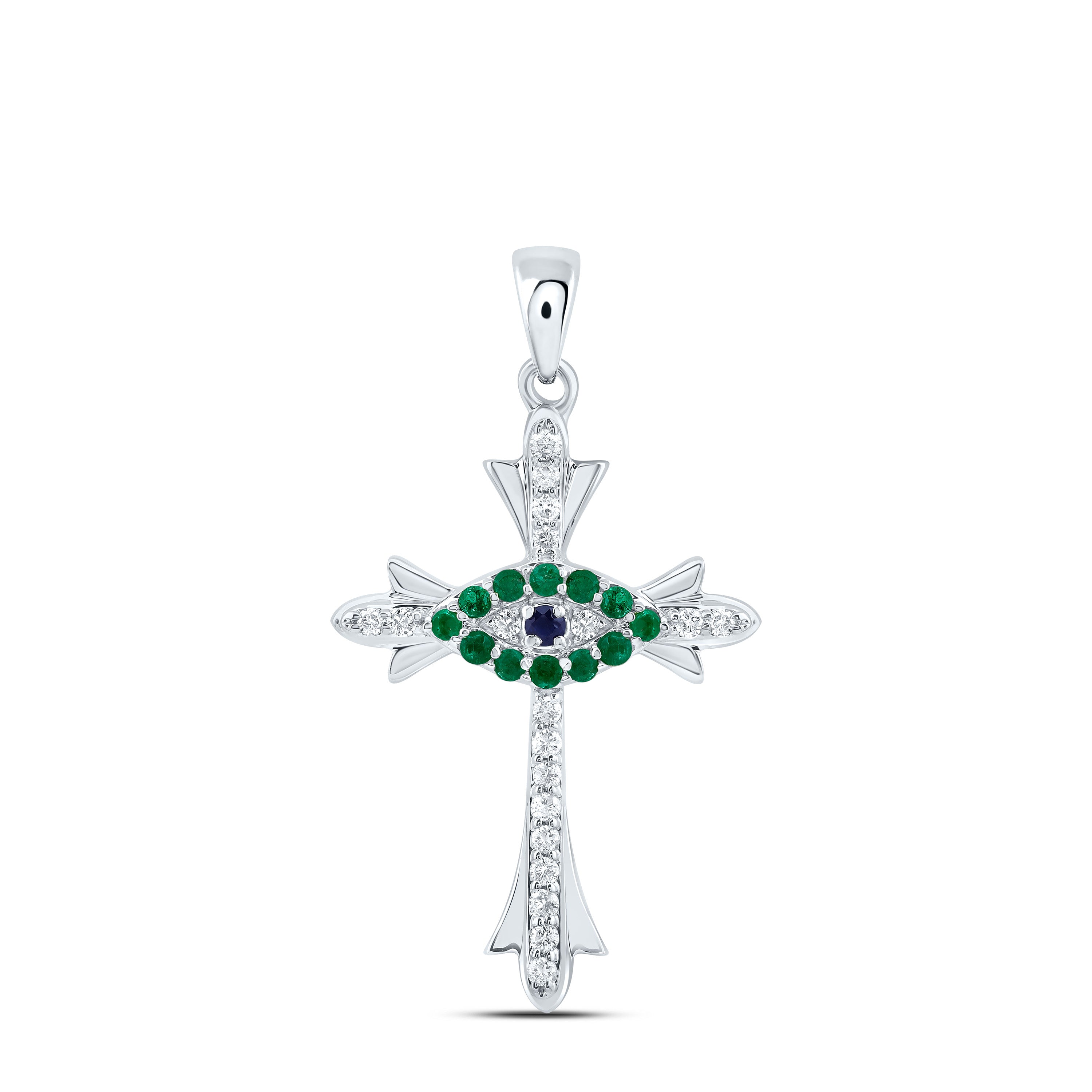 1/10CTW-DIA CN 1/10CTW-RD-BS, 0.015CTW-RD-EM NAT GEM CROSS PENDANT