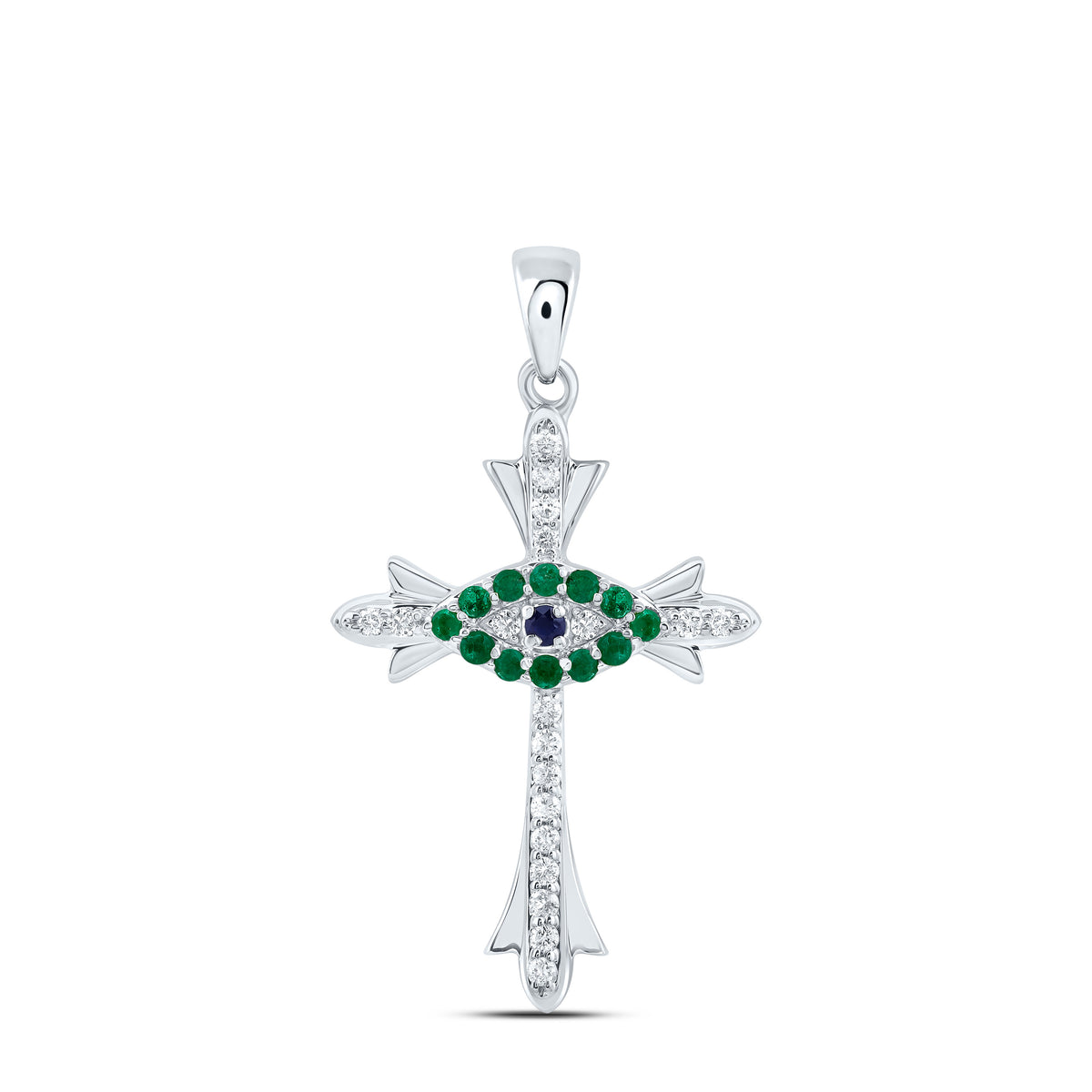 1/10CTW-DIA CN 1/10CTW-RD-BS, 0.015CTW-RD-EM NAT GEM CROSS PENDANT