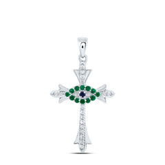 1/10CTW-DIA CN 1/10CTW-RD-BS, 0.015CTW-RD-EM NAT GEM CROSS PENDANT