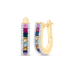 1/4CTW-DIA CN 1CTW PR-NAT GEM MULTI CLR SAPPHIRE HOOP EARRING