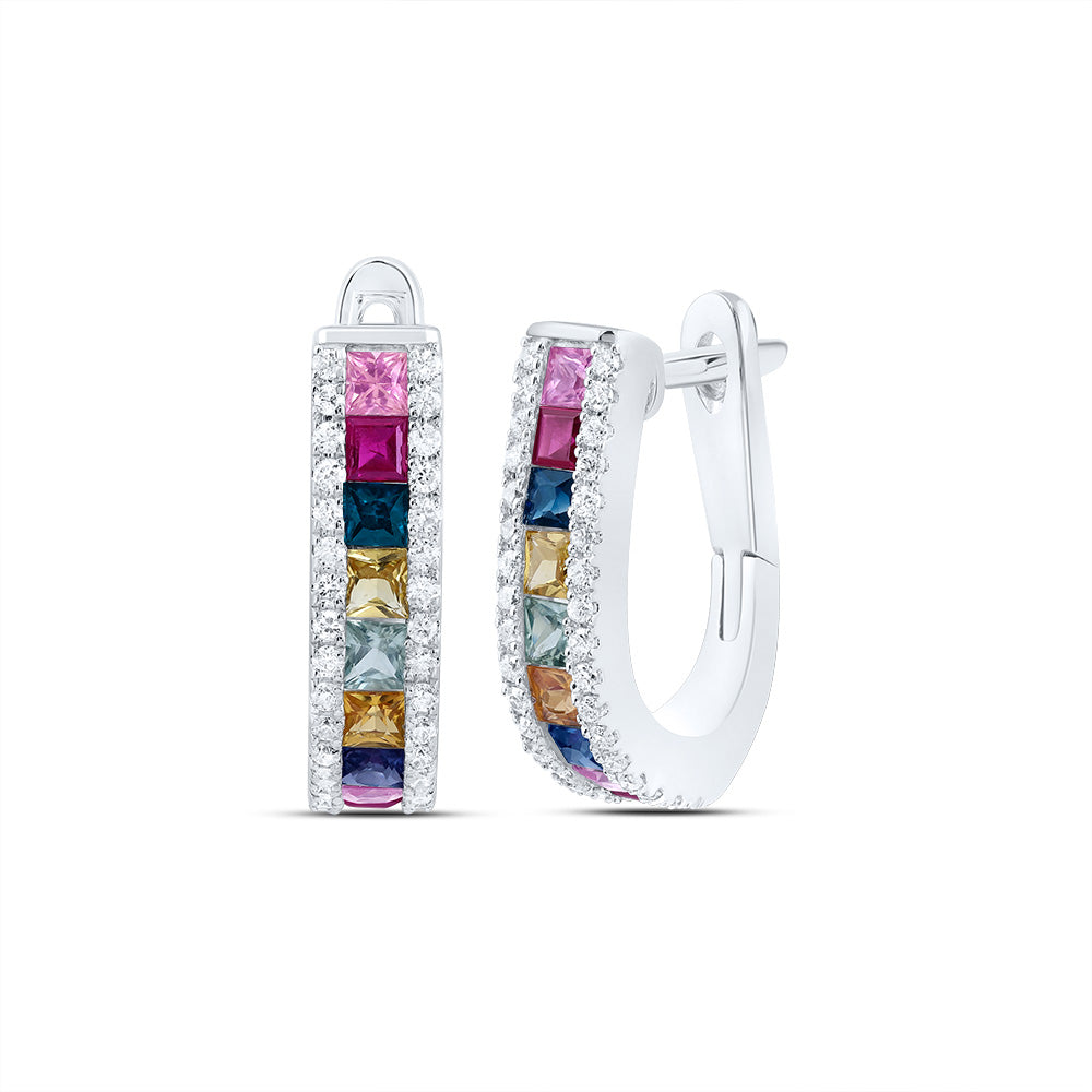 1/4CTW-DIA CN 1CTW PR-NAT GEM MULTI CLR SAPPHIRE HOOP EARRING
