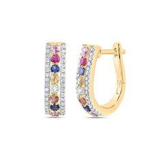 1/4CTW-DIA CN 5/8CTW RD-NAT GEM MULTI CLR SAPPHIRE HOOP EARRING