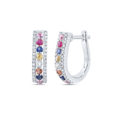 1/4CTW-DIA CN 5/8CTW RD-NAT GEM MULTI CLR SAPPHIRE HOOP EARRING