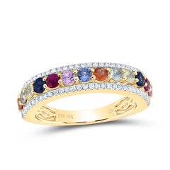 1/4CTW-DIA CN 1 CTW RD-NAT GEM MULTI CLR SAPPHIRE RING