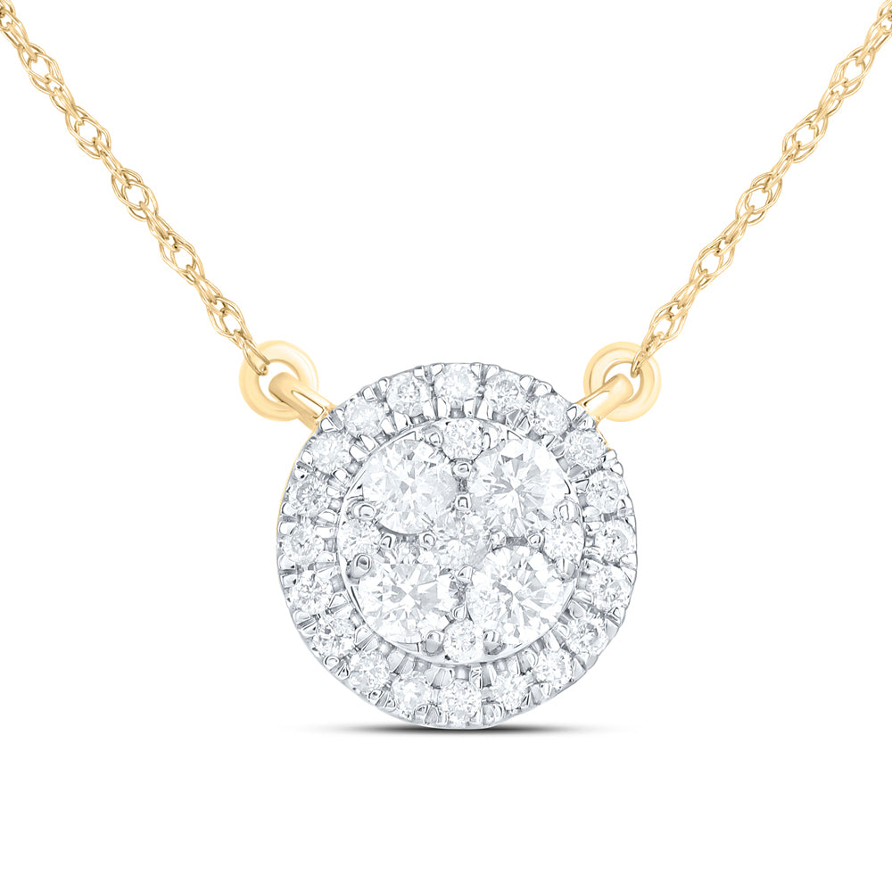 14K Yellow Gold 1/3 CTW-Natural Diamond Fashion Round Necklace (18 Inch ) 1.21 Gram