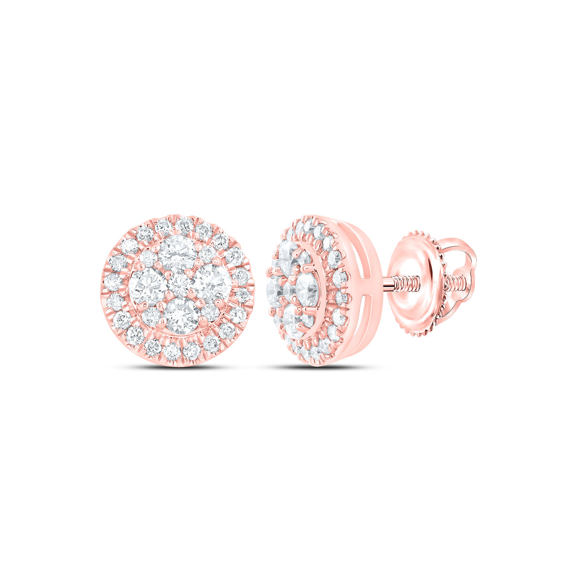14K Rose Gold 1/2 CTW-Natural Diamond Fashion Round Stud Earring 1.89 Gram