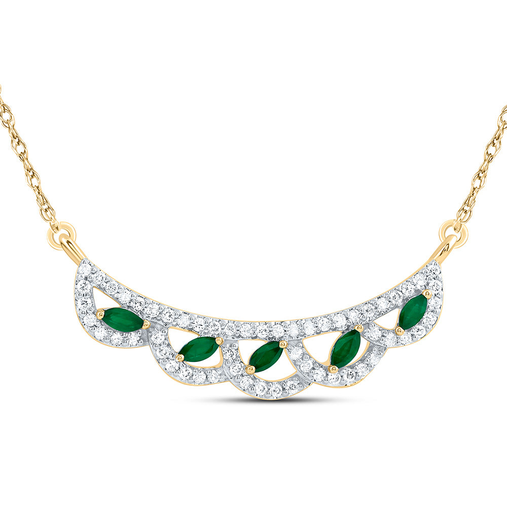 14K Yellow Gold 1/4 CTW-Natural Diamond 1/6 CTWmq-Em Natural Gemstone Fashion Necklace (18 Inch ) 1.81 Gram