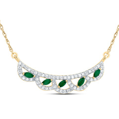 14K Yellow Gold 1/4 CTW-Natural Diamond 1/6 CTWmq-Em Natural Gemstone Fashion Necklace (18 Inch ) 1.81 Gram