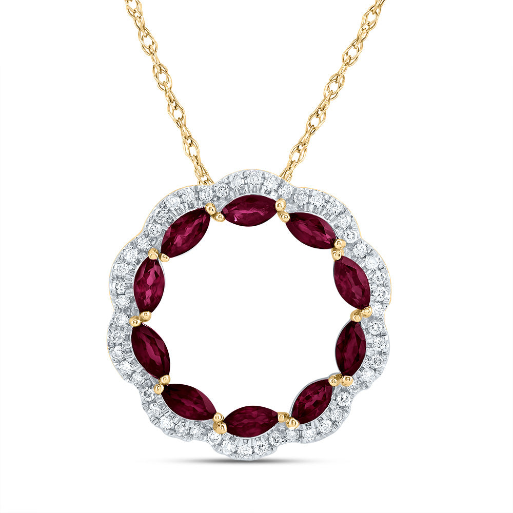 14K Yellow Gold 1/5 CTW-Natural Diamond 7/8 CTWmq-Ru Natural Gemstone Fashion Necklace (18 Inch ) 1.79 Gram