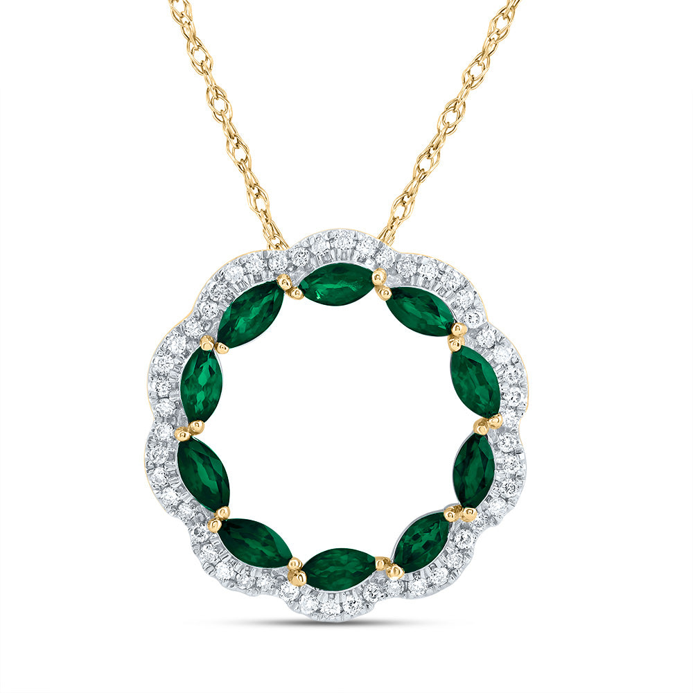 14K Yellow Gold 1/5 CTW-Natural Diamond 3/4 CTWmq-Em Natural Gemstone Fashion Necklace (18 Inch ) 1.70 Gram