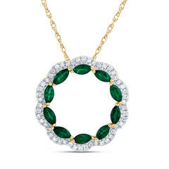 14K Yellow Gold 1/5 CTW-Natural Diamond 3/4 CTWmq-Em Natural Gemstone Fashion Necklace (18 Inch ) 1.70 Gram