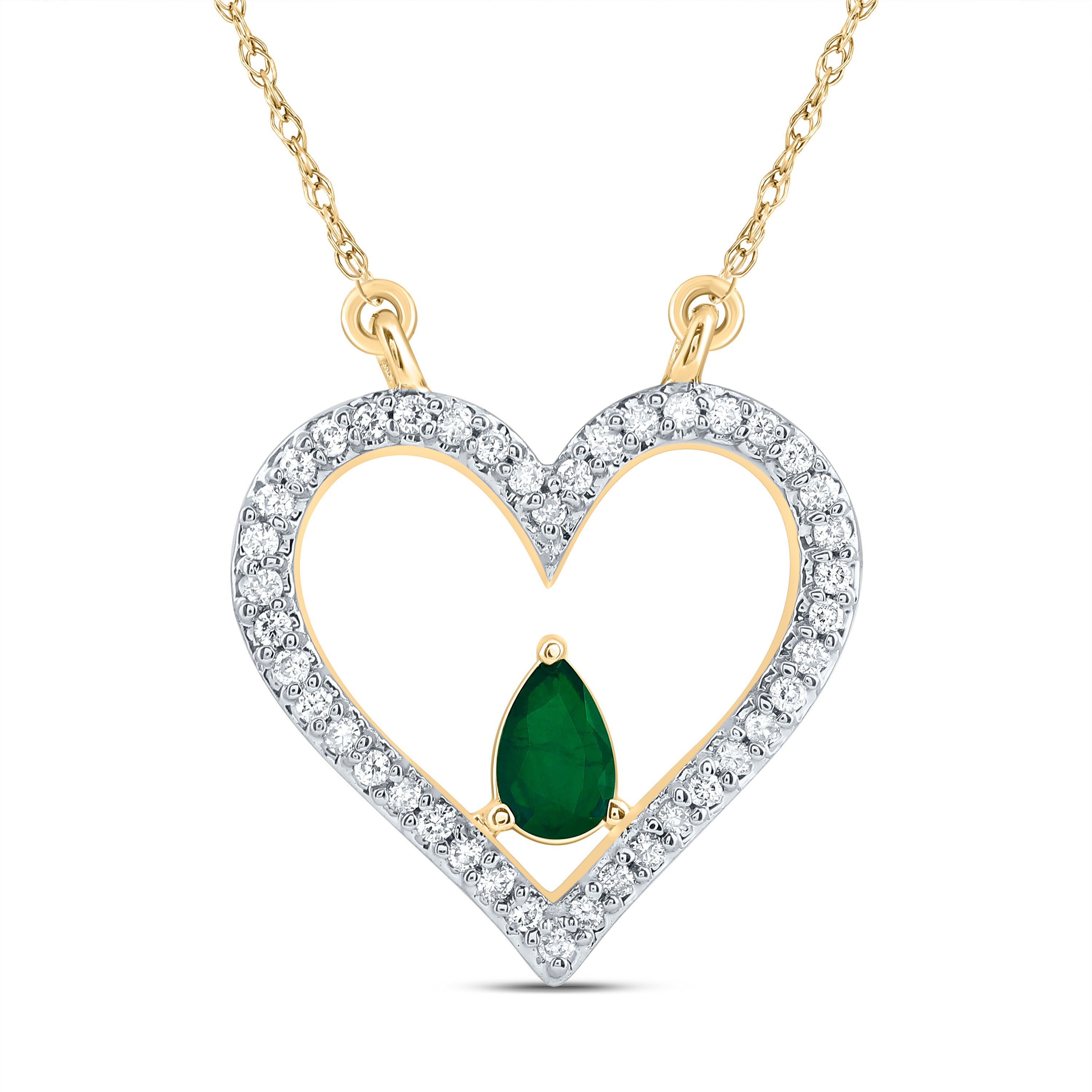 1/6CTW-DIA CN 5X3MM PS-EM NAT GEM FASHION HEART NECKLACE (18 INCH)