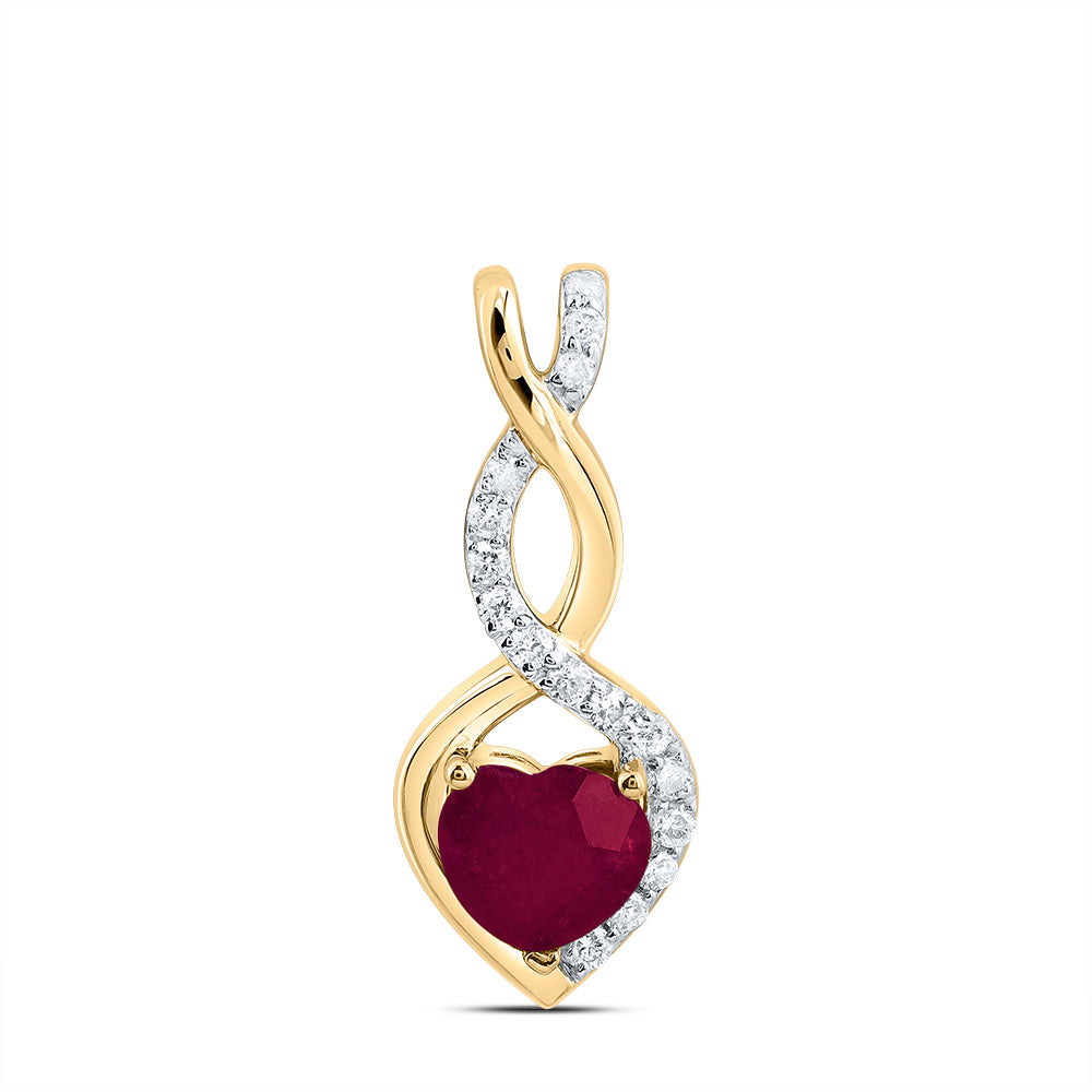 1/10CTW-DIA CN 5 MM HEART-RUBY NAT GEM PENDANT