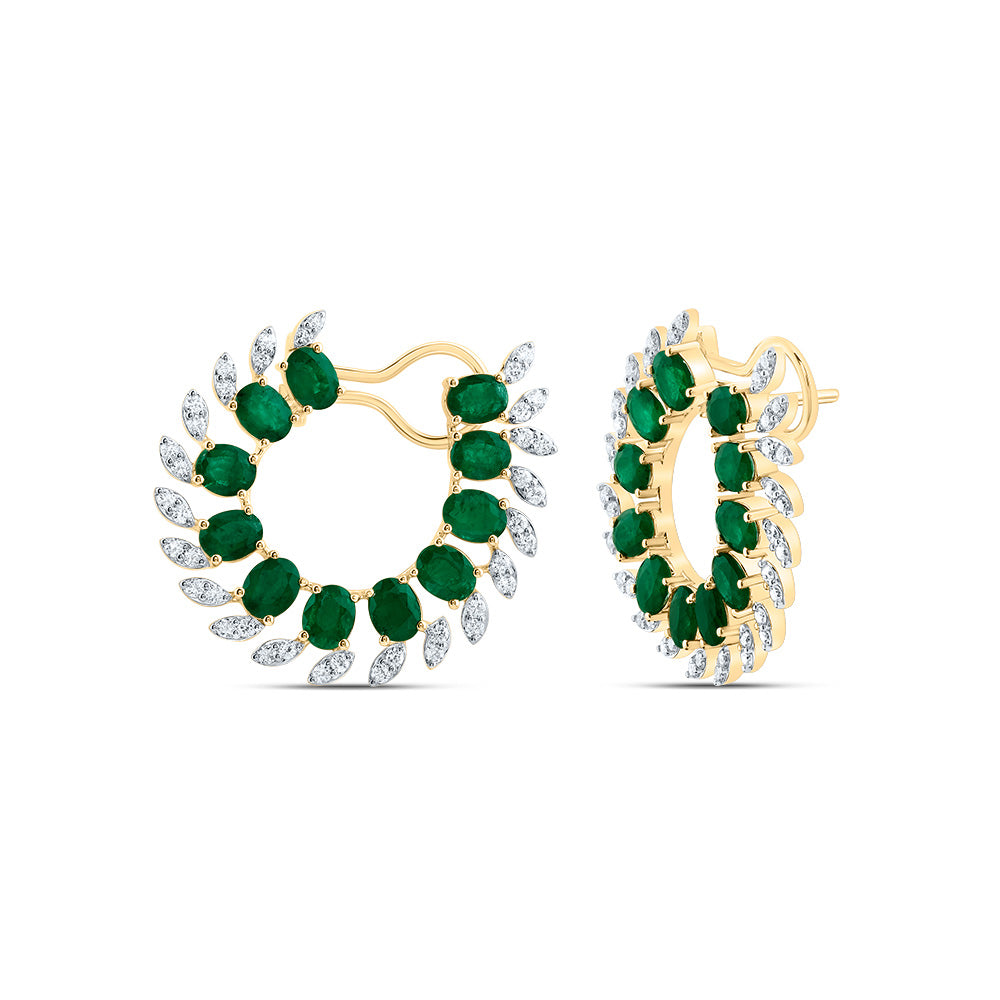 14K Yellow Gold 1 CTW-Natural Diamond 61/2 CTWov-Em Natural Gemstone Fashion Earring 11.06 Gram