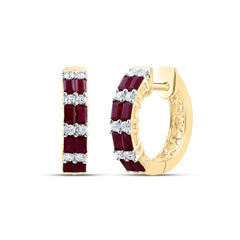 14K Yellow Gold 1/4 CTW-Natural Diamond 1 1/5 CTWbaguette-Ru Natural Gemstone Hoop Earring 3.96 Gram