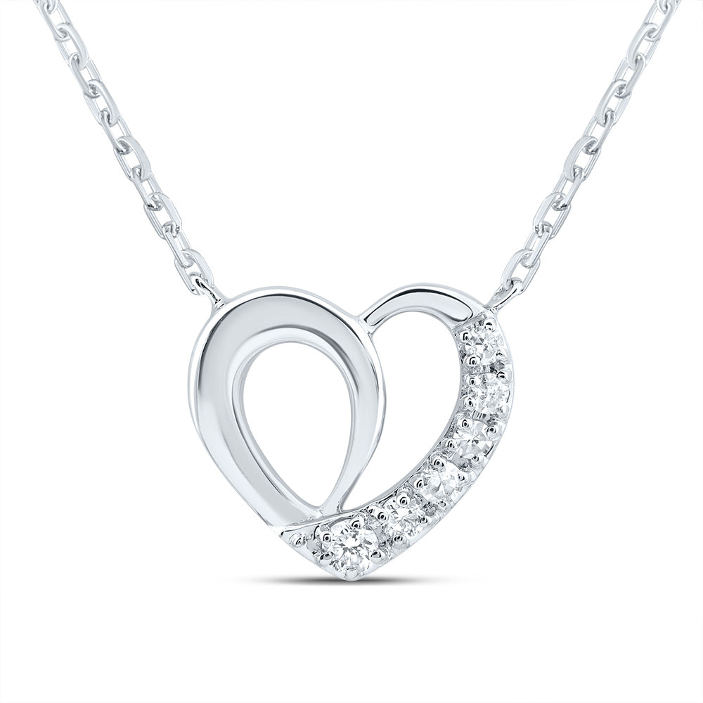 10K White Gold 1/20 CTW-Natural Diamond Gift Heart Necklace (18 Inch ) 1.37 Gram