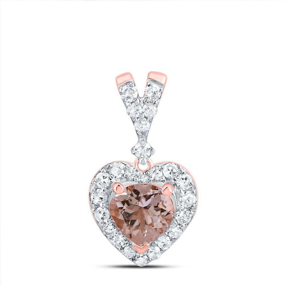 10K Rose Gold 1/6 CTW-Natural Diamond Cn, 4.5MM Heart-Morganite Fashion Pendant 0.612667 Gram