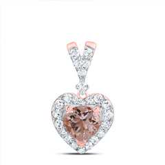 10K Rose Gold 1/6 CTW-Natural Diamond Cn, 4.5MM Heart-Morganite Fashion Pendant 0.612667 Gram