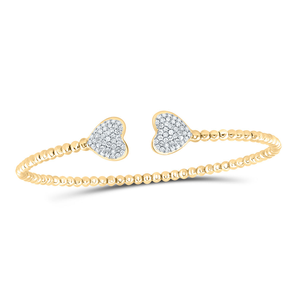 14K Yellow Gold 1/3 CTW-Natural Diamond Fashion Heart Bangle (65X52 MM) 1.35 Gram