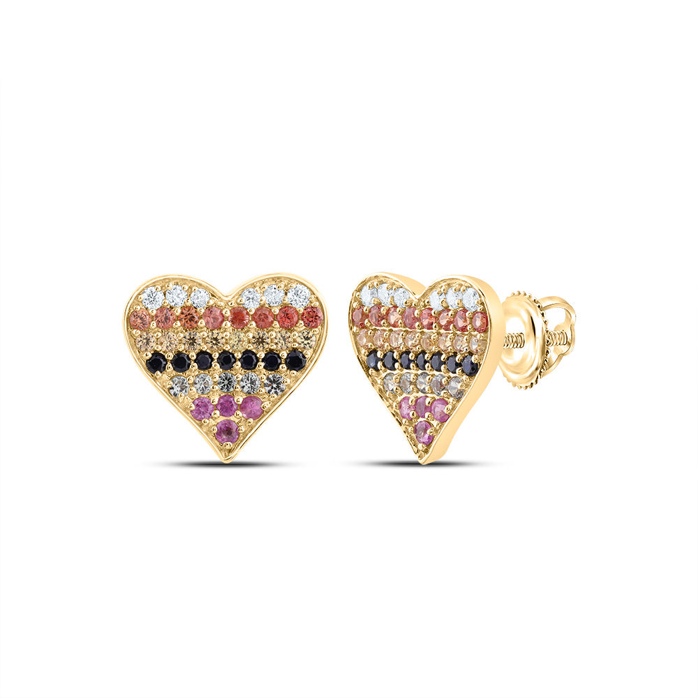 1/10CTW-DIA CN 5/8CTW RD-NAT GEM MULTI CLR SAPPHIRE HEART STUD EARRING