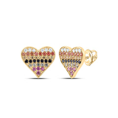 1/10CTW-DIA CN 5/8CTW RD-NAT GEM MULTI CLR SAPPHIRE HEART STUD EARRING
