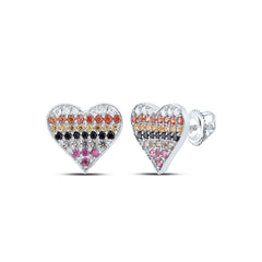 1/10CTW-DIA CN 5/8CTW RD-NAT GEM MULTI CLR SAPPHIRE HEART STUD EARRING
