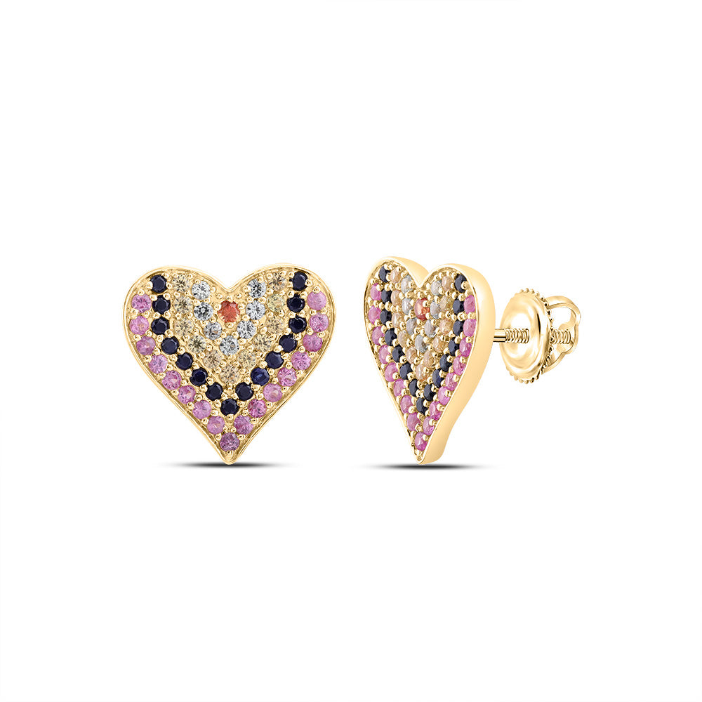 1CTW RD-NAT GEM MULTI CLR SAPPHIRE HEART STUD EARRING