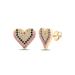1CTW RD-NAT GEM MULTI CLR SAPPHIRE HEART STUD EARRING