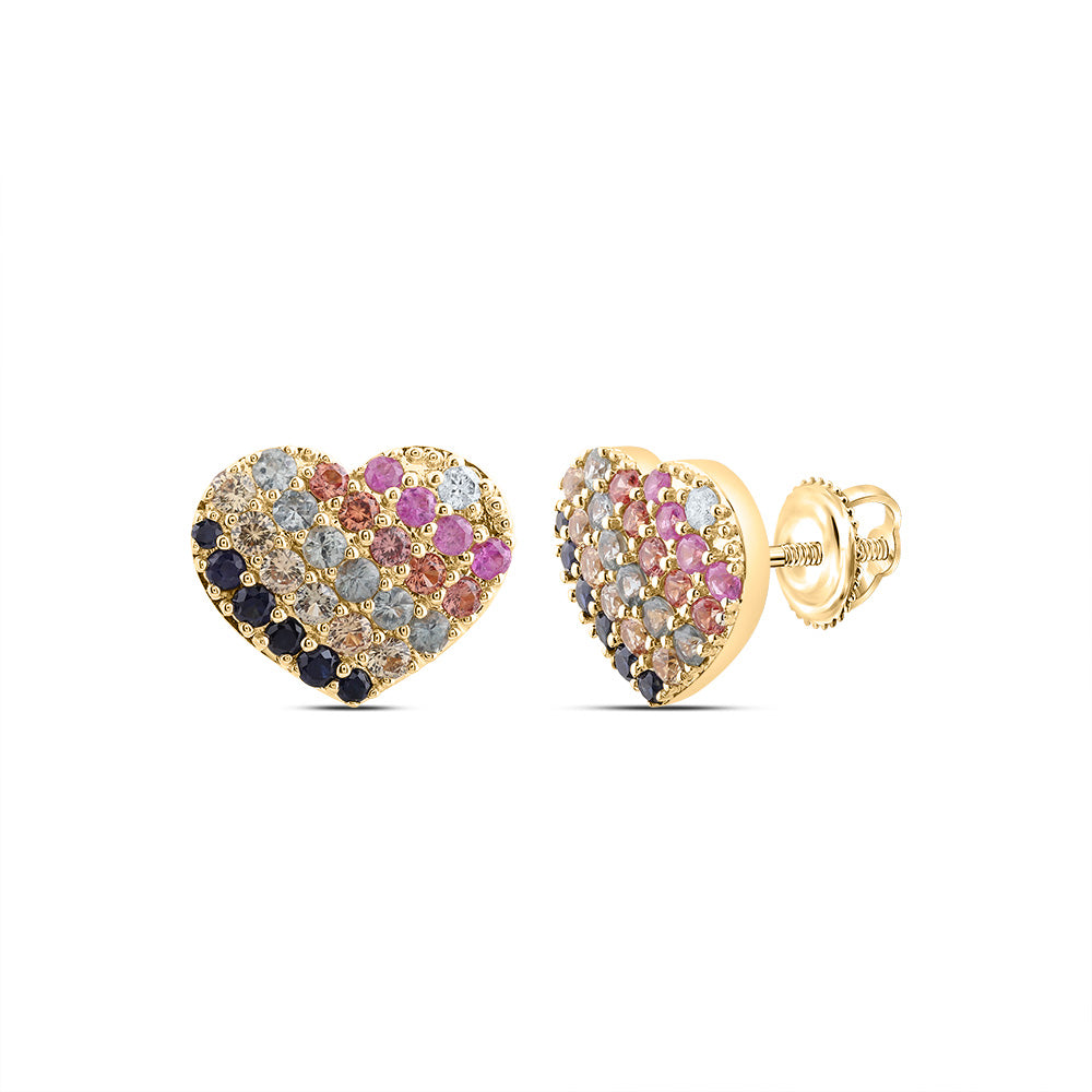 1/20CTW-DIA CN  1CTW RD-NAT GEM MULTI CLR SAPPHIRE HEART STUD EARRING