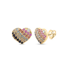 1/20CTW-DIA CN  1CTW RD-NAT GEM MULTI CLR SAPPHIRE HEART STUD EARRING