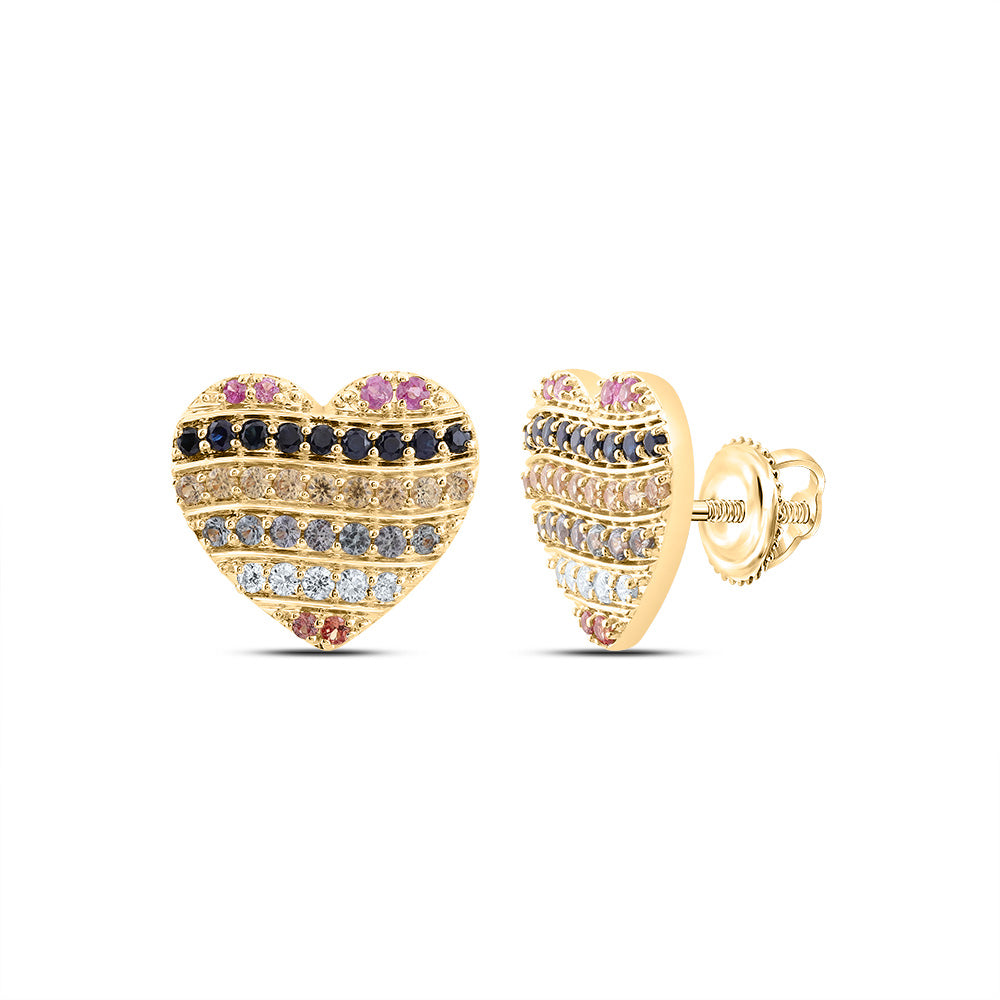1/10CTW-DIA CN 5/8CTW RD-NAT GEM MULTI CLR SAPPHIRE HEART STUD EARRING