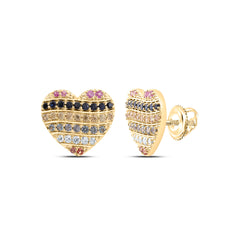 1/10CTW-DIA CN 5/8CTW RD-NAT GEM MULTI CLR SAPPHIRE HEART STUD EARRING