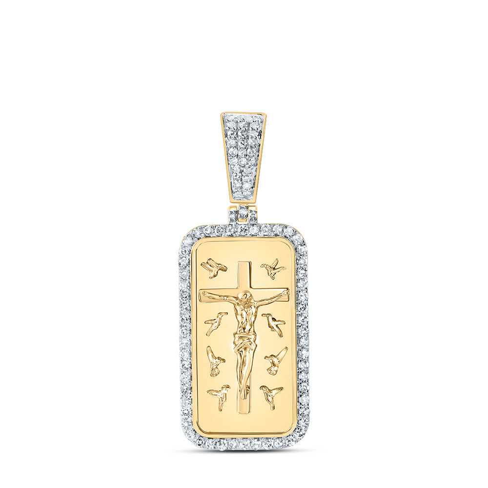 10K Yellow Gold 1/2 CTW-Natural Diamond Jesus Dogtag Mens Charm 4.12 Gram