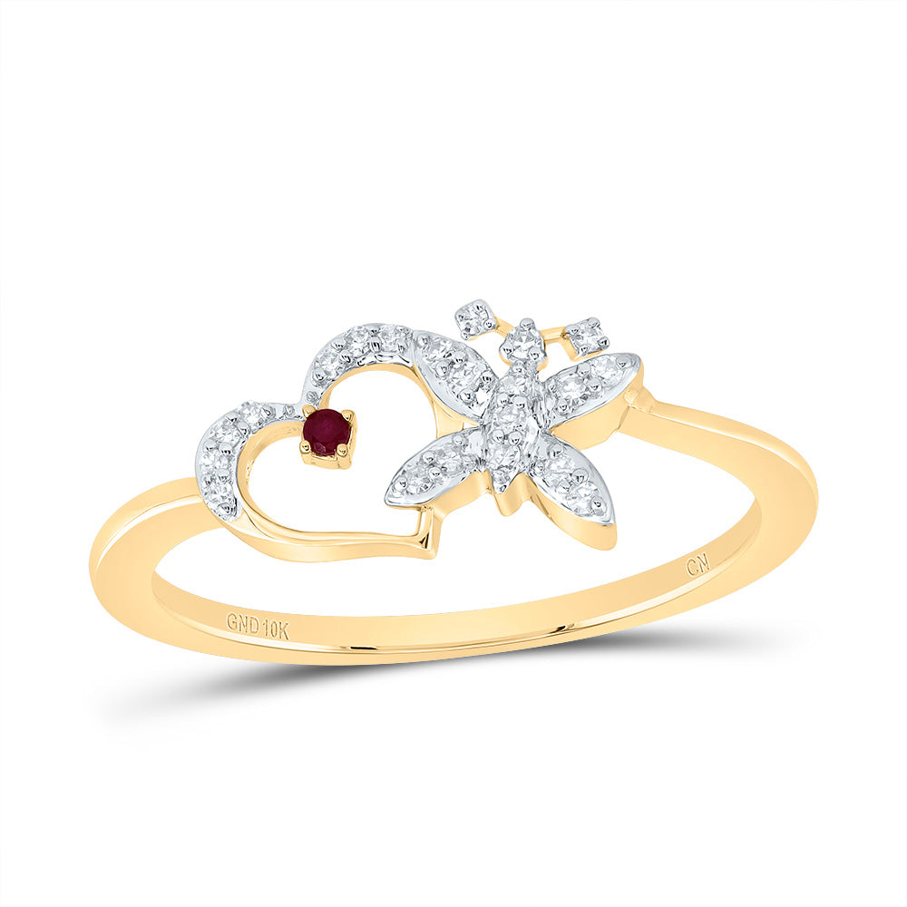 1/12CTW-DIA CN 1.3MM RD-RU  NAT GEM BUTTERFLY HEART RING