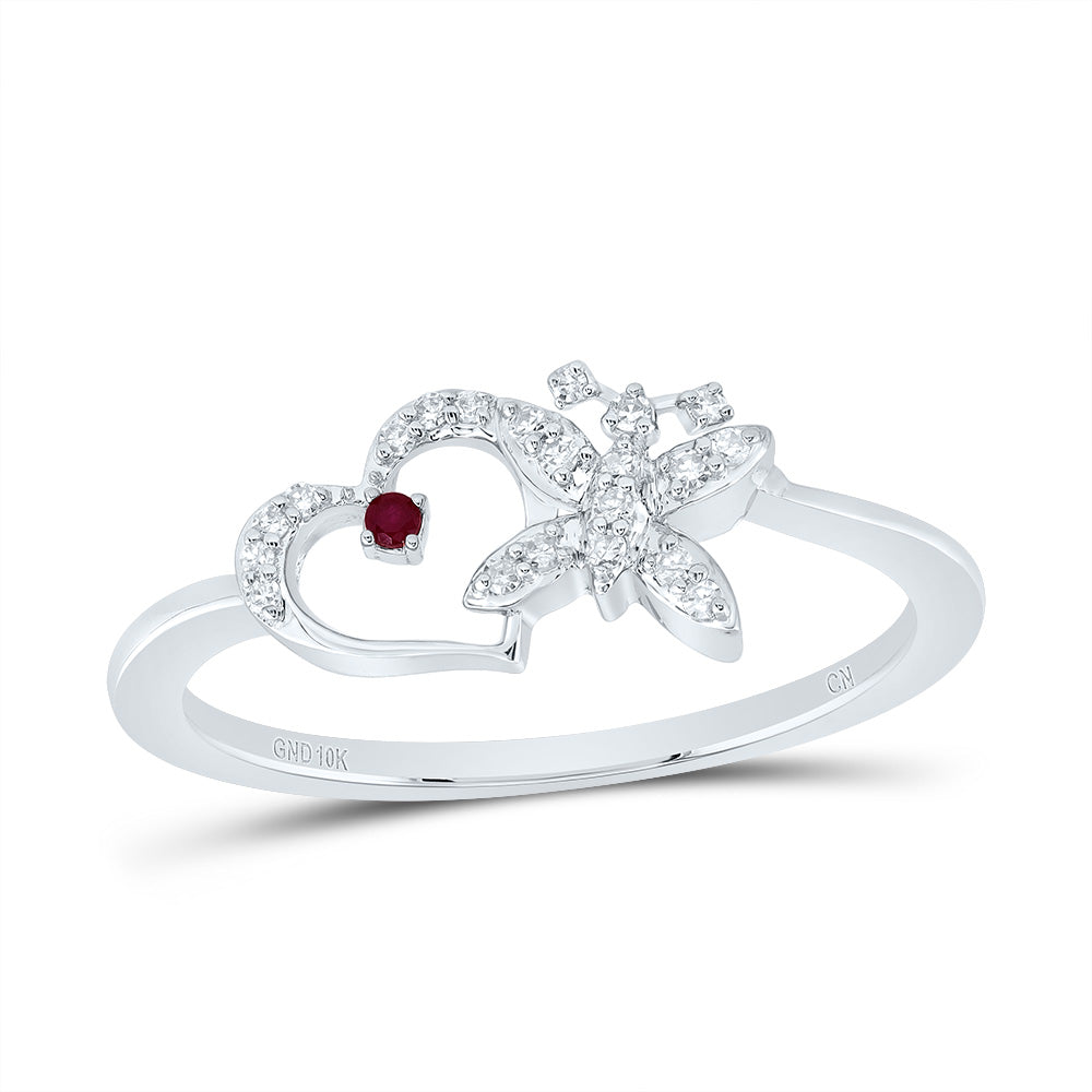 1/12CTW-DIA CN 1.3MM RD-RU NAT GEM BUTTERFLY HEART RING