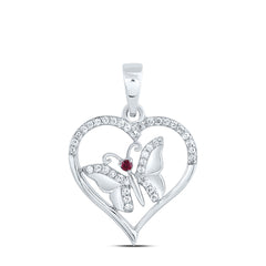 1/10CTW-DIA CN 1.3MM RD-RU NAT GEM BUTTERFLY HEART PENDANT